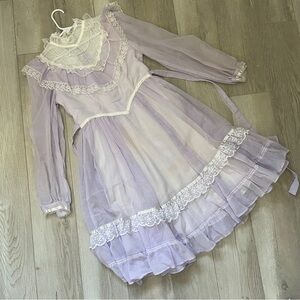 Gunne Sax Dress lace ruffle sheer maxi girls Purple (size 12) prairie vintage